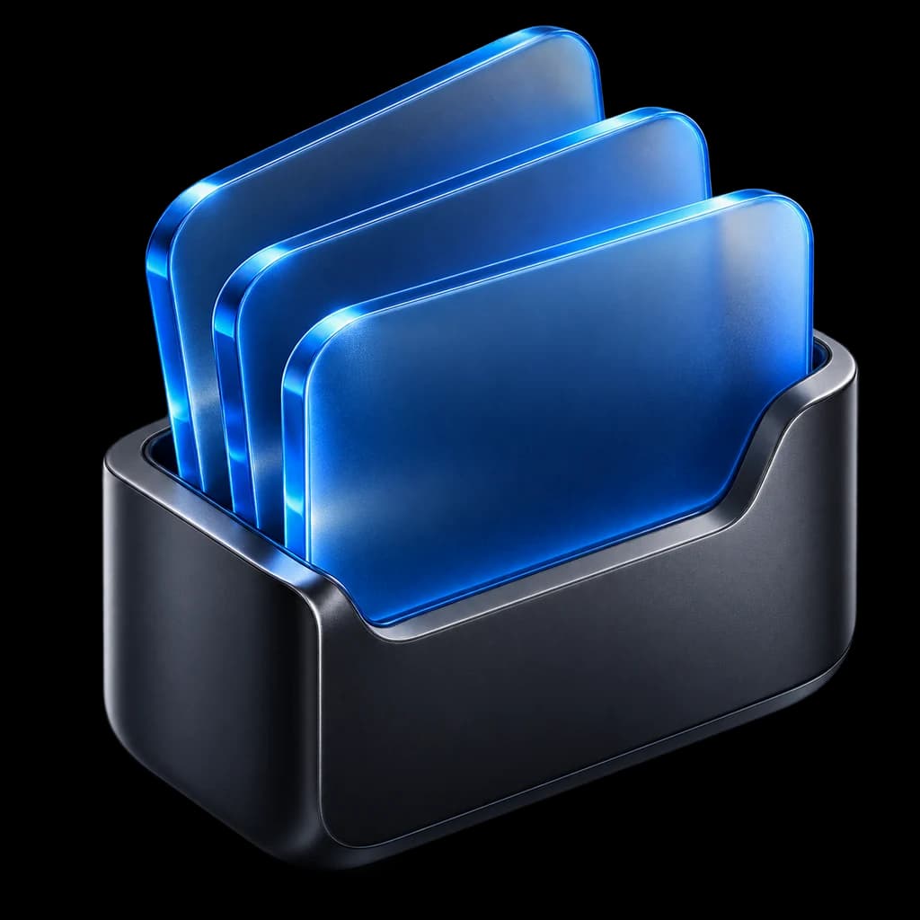 Concept illustration of blue Context sheets held together in a compact container