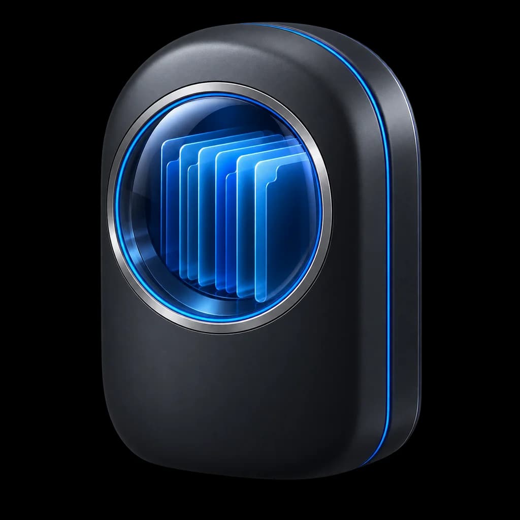 Concept illustration of Context sheets contained in a blue and graphite capsule