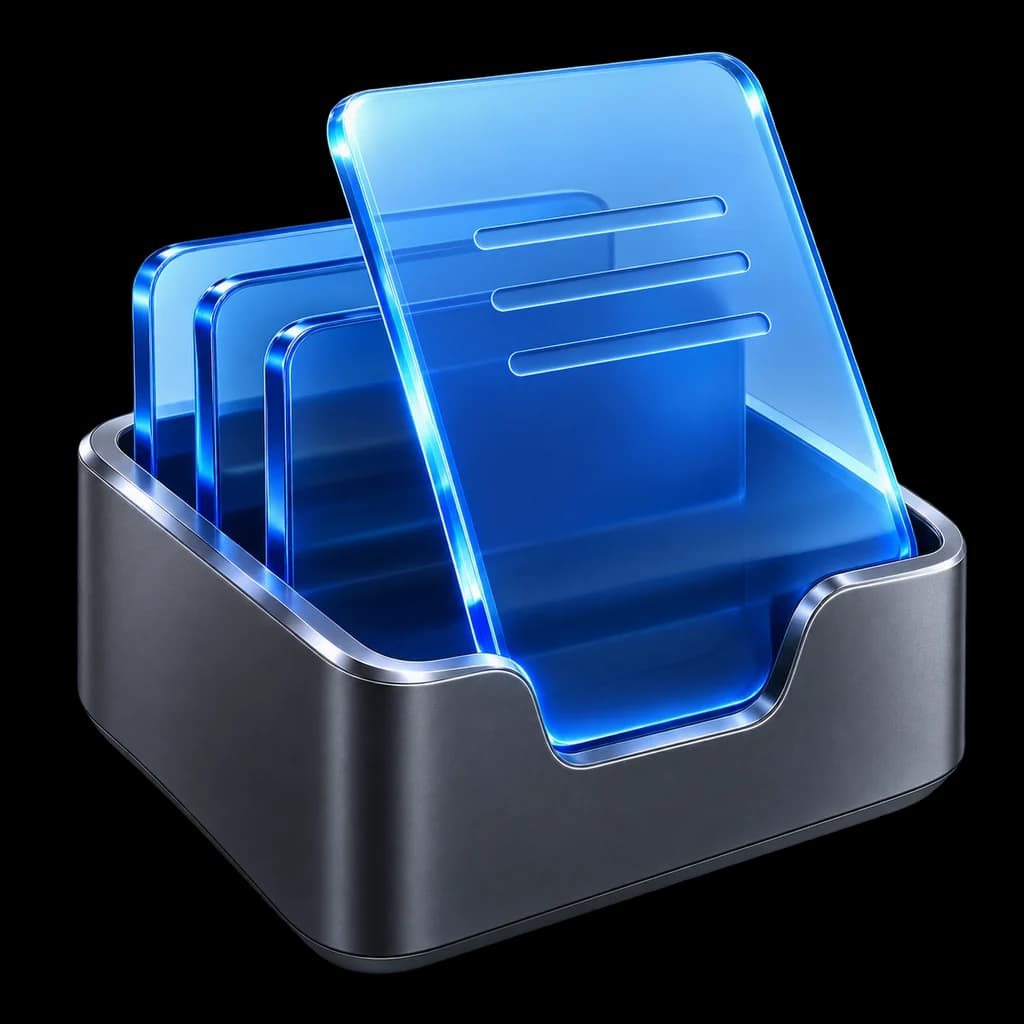 Concept illustration of one blue answer sheet rising from a graphite document stack